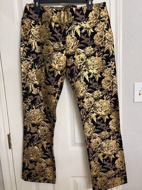 Soft Surroundings Black and Gold Floral Cropped Pants